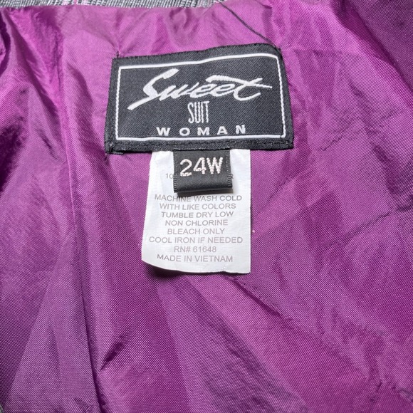 Sweet Suit Woman Plaid Blazer Gray Purple Unique Collar Career Jacket - Picture 6 of 6